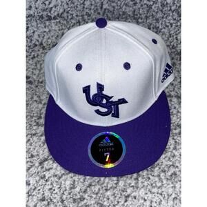 LSU Tigers Adidas Fitted Hat Size 7 White Purple NCAA Flat Brim Deadstock